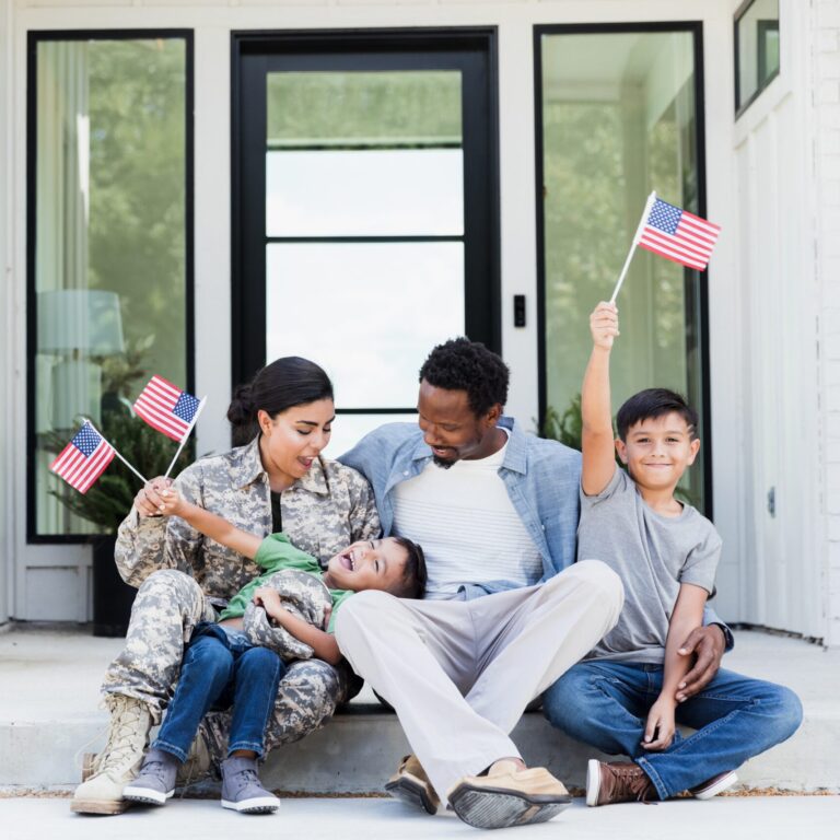 Female soldier is excited to be home with her family